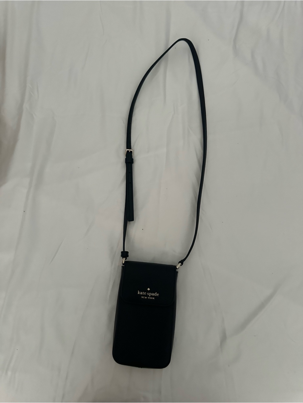 Kate Spade Black Leather Crossbody Wallet with Gold Logo